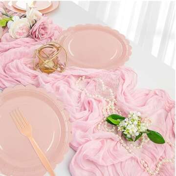 75Pcs Pink Paper Plates and Napkins,25 Guest Pink Scalloped Paper Tableware Forks Disposable Dinnerwaret Kit for Baby Shower Bridal Wedding Birthday Party New Year Decorations
