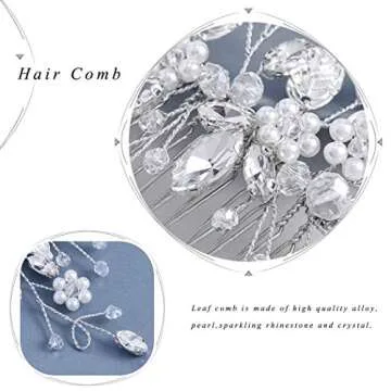 Gorais Leaf Bride Wedding Hair Comb Elegant Pearl Accessories