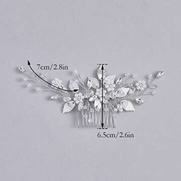 Gorais Leaf Bride Wedding Hair Comb Pearl Bridal Hair Piece Crystal Side Comb Hair Accessories for Women and Girls (A-Silver)