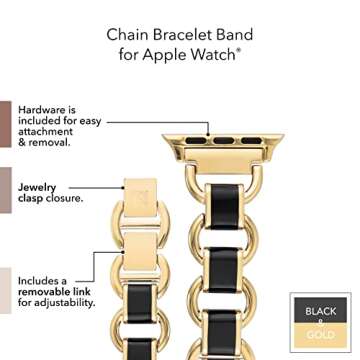 Anne Klein Fashion Chain Bracelet for Apple Watch, Secure, Adjustable, Apple Watch Replacement Band, Fits Most Wrists