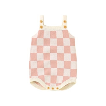Newborn Baby Girl Summer Clothes Checkerboard Plaid Print Sleeveless Knitted Bodysuit Romper One Pie...