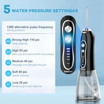 H2ofloss Water Dental Flosser Teeth Pick - Portable Oral Irrigator with 5 Modes, Rechargeable IPX7 W...