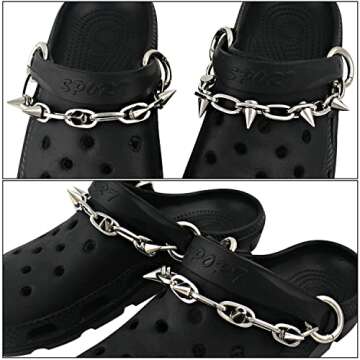 VIQWYIC Halloween Shoe Charms Chain, Cool Punk Metal Shoe Chains Decoration Rivets Style Shoe Charms for Sandals Clog Party Favors