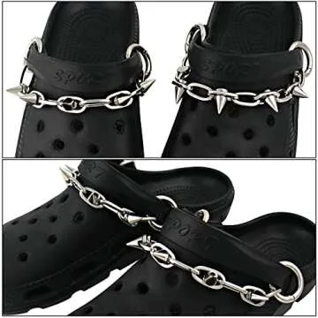 VIQWYIC Halloween Shoe Charms Chain, Cool Punk Metal Shoe Chains Decoration Rivets Style Shoe Charms for Sandals Clog Party Favors