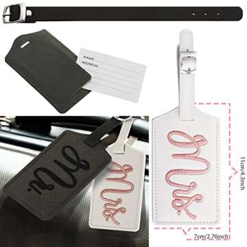 2 pcs Mr and Mrs Luggage Tags Set, Honeymoon Essentials Gifts Honeymoon Sand Keepsake just Married Luggage Tags Travel with Sand Keepsake Jar for Couples Wedding Bridal Shower Gifts(Sweet Patterns)