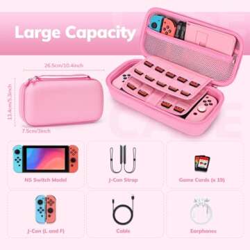 Younik Switch Carrying Case, 16 in 1 Switch Case Accessories Pink for Switch Original Model Includes...