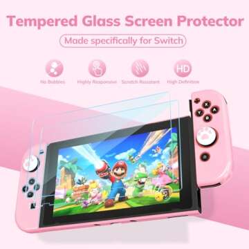 Younik Switch Carrying Case, 16 in 1 Switch Case Accessories Pink for Switch Original Model Includes Switch Travel Case Girls, Protective Case Cover, Screen Protector, Switch Game Case and More