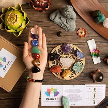 Birsppy 20Pcs Real Healing Crystals for Beginners Set, 7 Raw Chakra Stones,7 Tumbled Gemstones, Lava Bracelet, Necklace, Selenite, Reiki Crystal Grid for Meditation,Spiritual Healing, Positive Energy