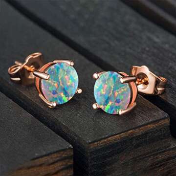 Rose Gold Opal Stud Earrings | Unique Gift for All