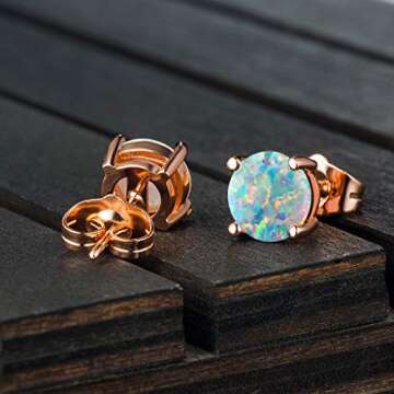 Rose Gold Opal Stud Earrings | Unique Gift for All