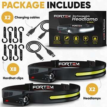 FORTEM Headlamp Rechargeable 2-Pack, 230° Wide Beam LED Head Lamp w/Motion Sensor, 6 Modes for Mech...