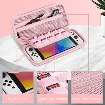 FINTIE Carrying Case for Nintendo Switch OLED Model 2021/Switch 2017, [Shockproof] Hard Shell Protective Cover Travel Bag with 10 Game Card Slots & Inner Pocket, Rose Gold