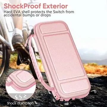 FINTIE Carrying Case for Nintendo Switch OLED Model 2021/Switch 2017, [Shockproof] Hard Shell Protective Cover Travel Bag with 10 Game Card Slots & Inner Pocket, Rose Gold