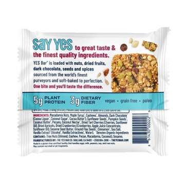 The YES Bar YES Bar – Macadamia Chocolate – Plant Based Protein, Decadent Snack Bar – Vegan, Paleo, Gluten Free, Dairy Free, Low Sugar, Healthy Snack, Breakfast, Low Carb, Keto Friendly (Pack of 6)