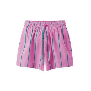 Anoumcy Cotton Striped Boxer Shorts for Womens Summer Beach High Waist Going Out Shorts with Pockets Pink M