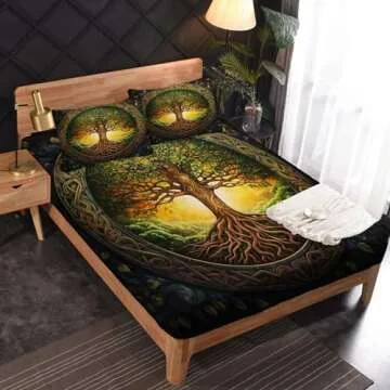 zcwl Tree of Life Sheets Queen Size, Fantasy Bed Sheet Set, Super Soft Microfiber Patterned Bedding Sheet Sets 4 Piece, 16 Inch Deep Pocket Fitted Sheet & Flat Sheet & 2 Pillowcase