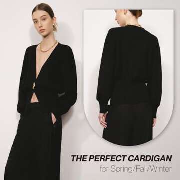 URBAN REVIVO Women Knitted Cardigans Long Sleeve V-Neck Lightweight Sweater One Leaf Button Down Outwear Black, Small