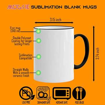 TWISTED ENVY Box of 12 11 oz. Ceramic Sublimation Mugs - Rim/Handle - BLACK - Cardboard Box with Foa...