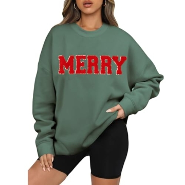 Boutikome Merry Christmas Sweatshirts: Fun Chenille & Glitter Patch Oversized Tops