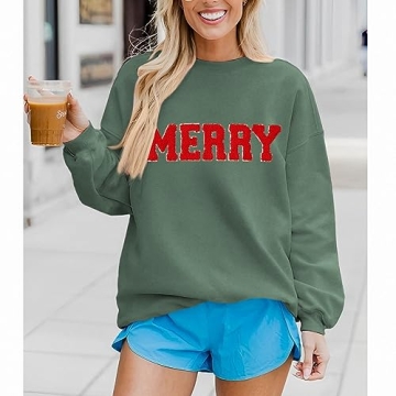 Christmas Sweatshirt for Women with Glitter Patch Design