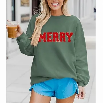 Christmas Sweatshirt for Women with Glitter Patch Design