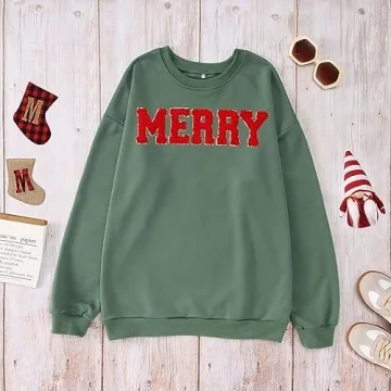 Christmas Sweatshirt for Women with Glitter Patch Design