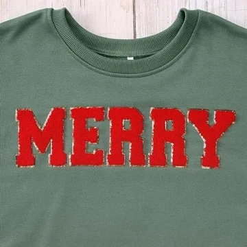 Christmas Sweatshirt for Women with Glitter Patch Design