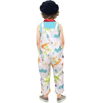 Tacobear Kids Artist Costume with Overalls Beret Beard Bow Tie Paint Bucket Brush, Halloween Career Day Outfit for Boys Girls