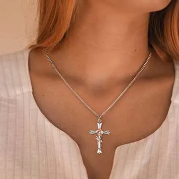 ACECHA Elegant Cross Necklace with Flower Birthstone