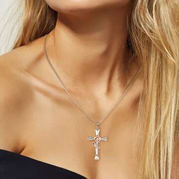 ACECHA Elegant Cross Necklace with Flower Birthstone