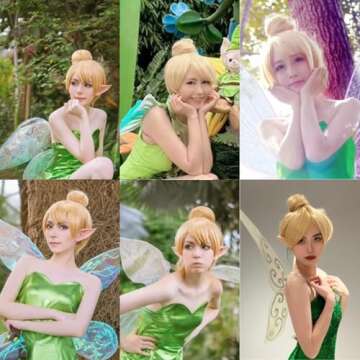 ANOGOL Hair Cap+ Women Short Gold Wig with Buns Straight Cosplay Costume Wig for Halloween Party Hair Gold Blonde Christmas Wig