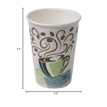 Dixie PerfecTouch WiseSize Coffee Design Insulated Paper Cup, 12oz Cups and Lids Bundle (12 oz, 50 Cups, 50 Lids)