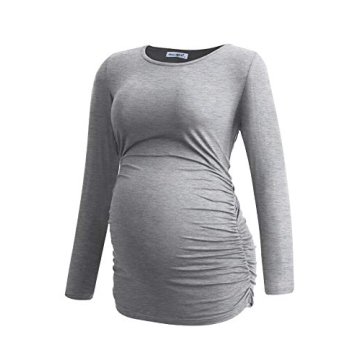 Smallshow Women's Maternity Tops Tunic T Shirts Long Sleeve Pregnancy Clothes 3-Pack Black-Light Grey-White Stripe X-Large