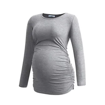 Smallshow Women's Maternity Tops Tunic T Shirts Long Sleeve Pregnancy Clothes 3-Pack Black-Light Grey-White Stripe X-Large