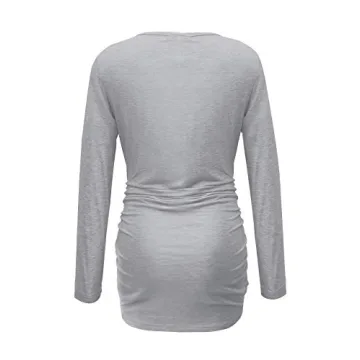 Smallshow Women's Maternity Tops Tunic T Shirts Long Sleeve Pregnancy Clothes 3-Pack Black-Light Grey-White Stripe X-Large