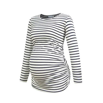 Smallshow Women's Maternity Tops Tunic T Shirts Long Sleeve Pregnancy Clothes 3-Pack Black-Light Grey-White Stripe X-Large