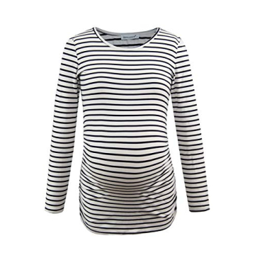 Smallshow Women's Maternity Tops Tunic T Shirts Long Sleeve Pregnancy Clothes 3-Pack Black-Light Grey-White Stripe X-Large