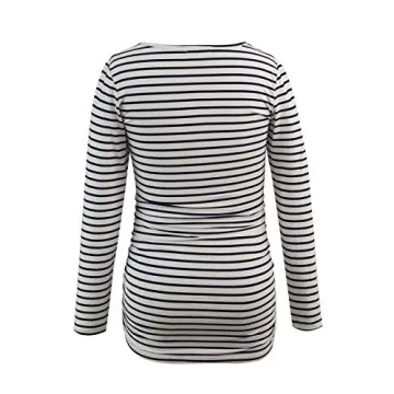Smallshow Women's Maternity Tops Tunic T Shirts Long Sleeve Pregnancy Clothes 3-Pack Black-Light Grey-White Stripe X-Large
