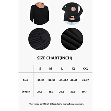 Smallshow Women's Maternity Tops Tunic T Shirts Long Sleeve Pregnancy Clothes 3-Pack Black-Light Grey-White Stripe X-Large