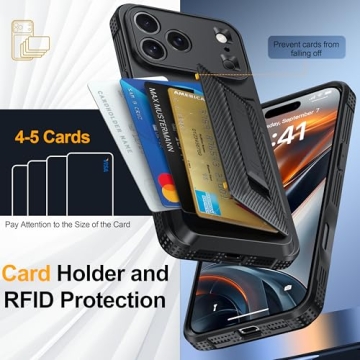 iPhone 17 Pro Max Case Wallet with Card Holder (4-5Cards) + Privacy Screen Protector, RFID Blocking,...