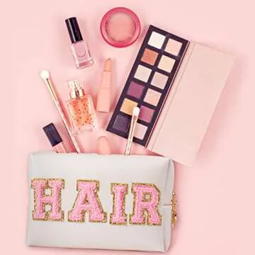 Y1tvei Fashion Felt Patch Cosmetic Bag in Shell Gold