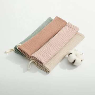 Kjuti Baby Muslin 100% Cotton Burp Washcloth - 4 Layer Hypoallergenic Saliva Soothe Face Washcloths - Burp Cloths 10x10 inch -Newborn Essentials -Burp Cloths for Baby Boy and Girl (Pastel Colors)