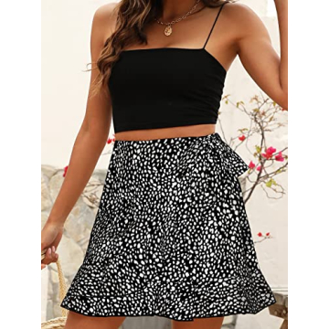 Naggoo Women Summer Wrap Floral Ruffle Mini Skirt Black