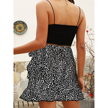 Naggoo Women Summer Wrap Floral Ruffle Mini Skirt Black