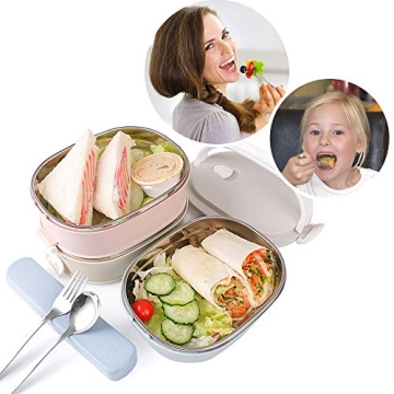 Unichart Stainless Steel Square Lunch Box with Container Bag, Spoon and Fork, Perfect for Salads Sandwiches, Snacks(3-Tier)