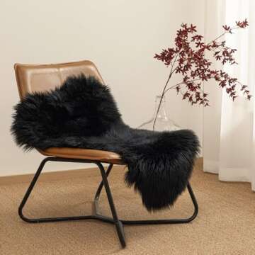 Ashler Faux Fur Rug, Black Area Rugs, Fluffy Sheepskin Fur Rug, Fuzzy Ultra Soft 2 x 3 Ft Rugs, Mach...