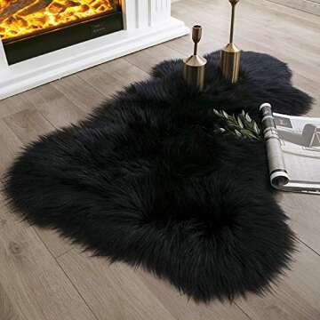 Ashler Faux Fur Rug, Black Area Rugs, Fluffy Sheepskin Fur Rug, Fuzzy Ultra Soft 2 x 3 Ft Rugs, Machine Washable Shag Rug, Nursery Throw Rugs for Bed, Living, Kids Room