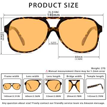 YDAOWKN Retro Aviator Sunglasses for Womens Mens Large Frame Classic 70s Vintage Sunglasses Aviators