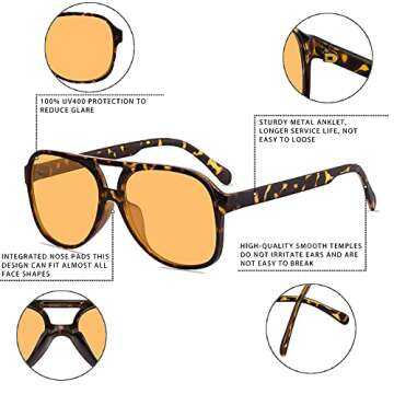 YDAOWKN Retro Aviator Sunglasses for Womens Mens Large Frame Classic 70s Vintage Sunglasses Aviators