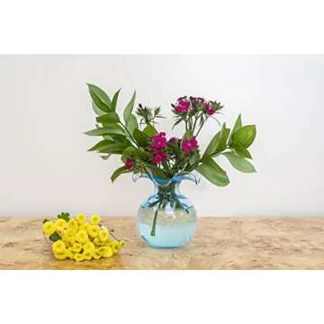 Vietri Hibiscus Glass Aqua Bud Vase, 5.5" H Italian Mouth Blown Dining & Entry Way Table Home Decor
